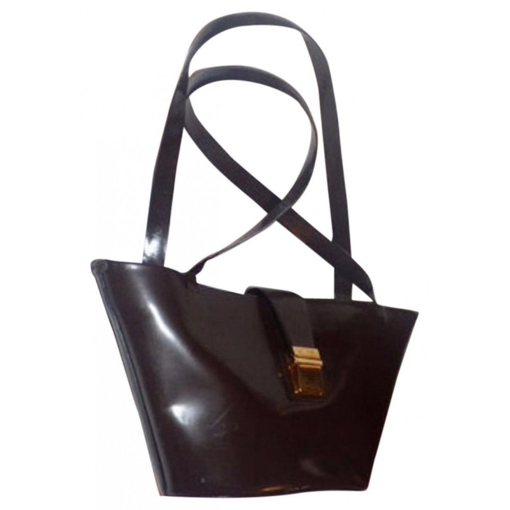 Moschino Brown Patent Leather RETRO Top Handle Handbag